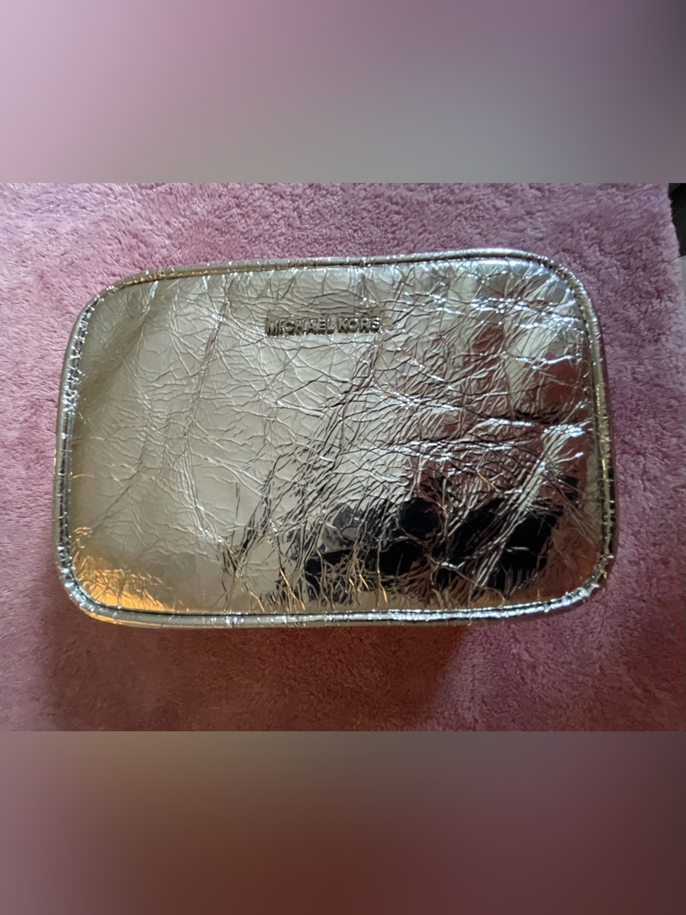 Michael Kors Metallic Foil Silver Pouch cosmetic case Clutch